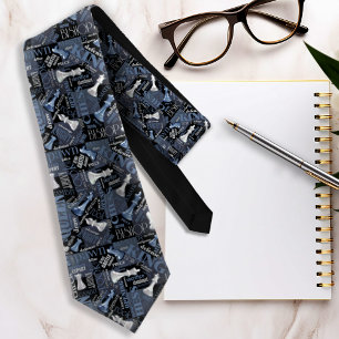 Chess Terms and Pieces Silver and Blue ID784 Tie