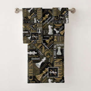Chess Terms and Pieces Silver and Gold ID784 Bath Towel Set
