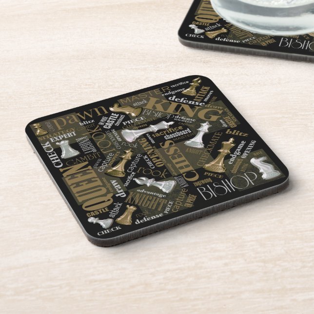 Chess Terms and Pieces Silver and Gold ID784 Coaster (Left Side)