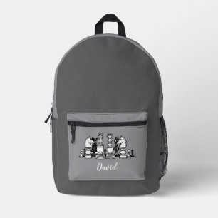 Chess Themed Personalized Grey Backpack Men