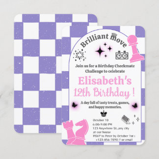 Chess Tournament Birthday Party For Girls Theme 2 Invitation