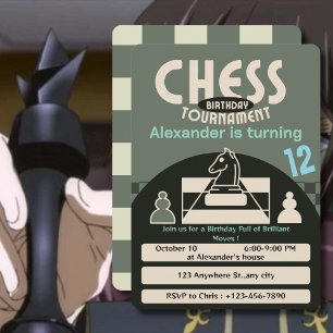 Chess Tournament Birthday Party Green Theme Game Invitation