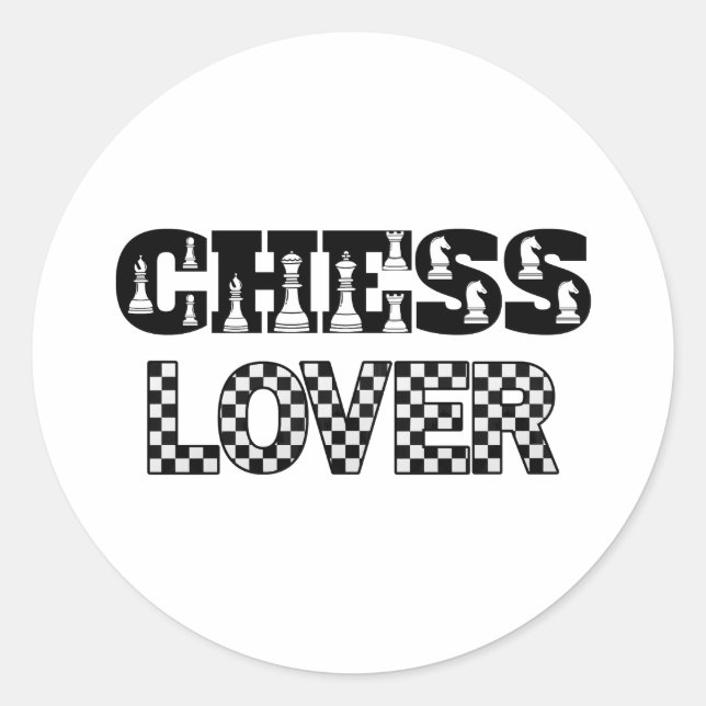 Chess Word Black Letters Lover Board Pattern Classic Round Sticker (Front)