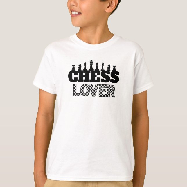 Chess Word Black Pieces Lover Board Pattern Design T-Shirt (Front)