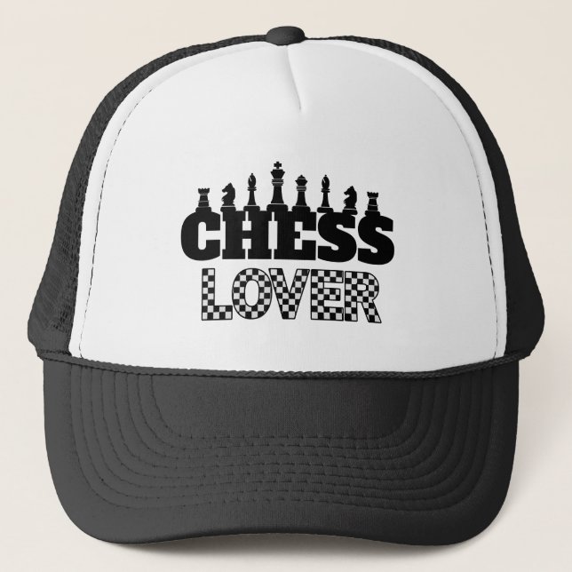 Chess Word Black Pieces Lover Board Pattern Design Trucker Hat (Front)