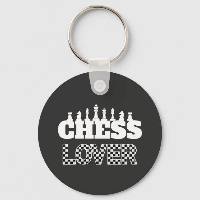 Chess Word White Pieces Lover Board Pattern Keychain (Front)