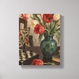 Chessboard and Wild Tulips – Collected Still Life Canvas Print