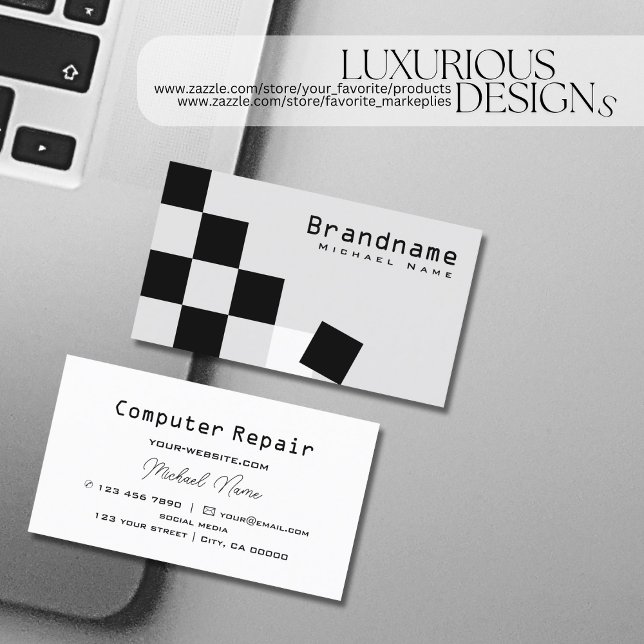 Chessboard Black Light Grey Modern Pattern Stylish Business Card (Creator Uploaded)