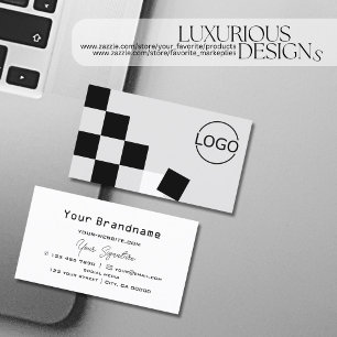 Chessboard Black Light Grey Modern with Logo Cool Business Card