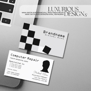 Chessboard Black Light Grey Modern with Photo Cool Business Card