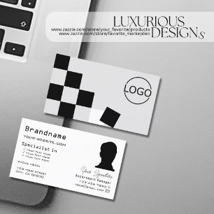 Chessboard Black Light Grey with Logo and Photo Business Card
