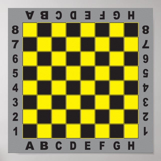 chessboard chess table competition yellow black poster (Front)