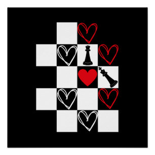 Chessboard Heart Valentines Day B&W Poster