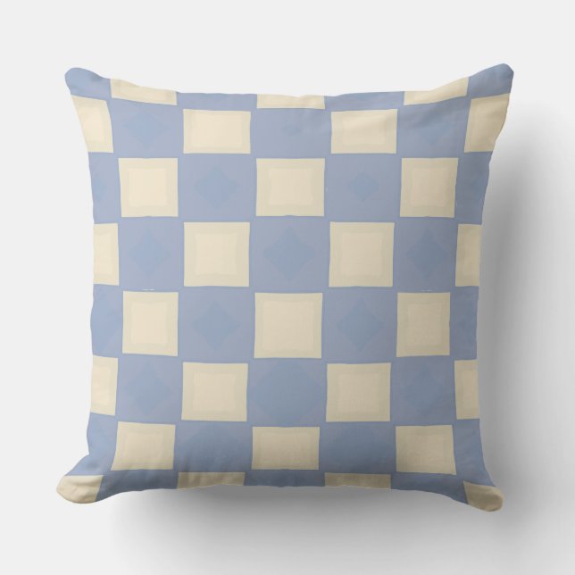 Chessboard of Faded Yellow and Blue  Throw Pillow (Front)