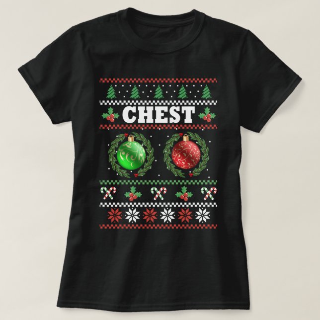 Chest Nuts Christmas Ugly Matching Couple Chestnut T-Shirt (Design Front)