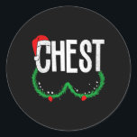 Chest Nuts Matching Chestnuts Funny Christmas Coup Classic Round Sticker<br><div class="desc">Chest Nuts Matching Chestnuts Funny Christmas Couples Chest</div>