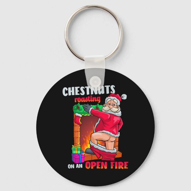 Chest Nuts Roasting Funny Naughty Santa Dirty Food Keychain (Front)