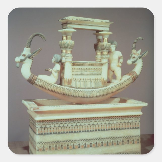 Chest with a boat decorated with two heads square sticker (Front)