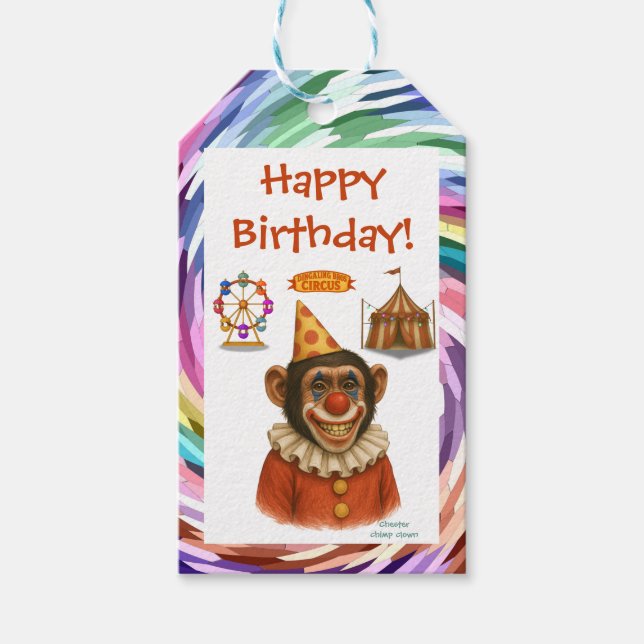 Chester, chimp clown gift tags (Front)