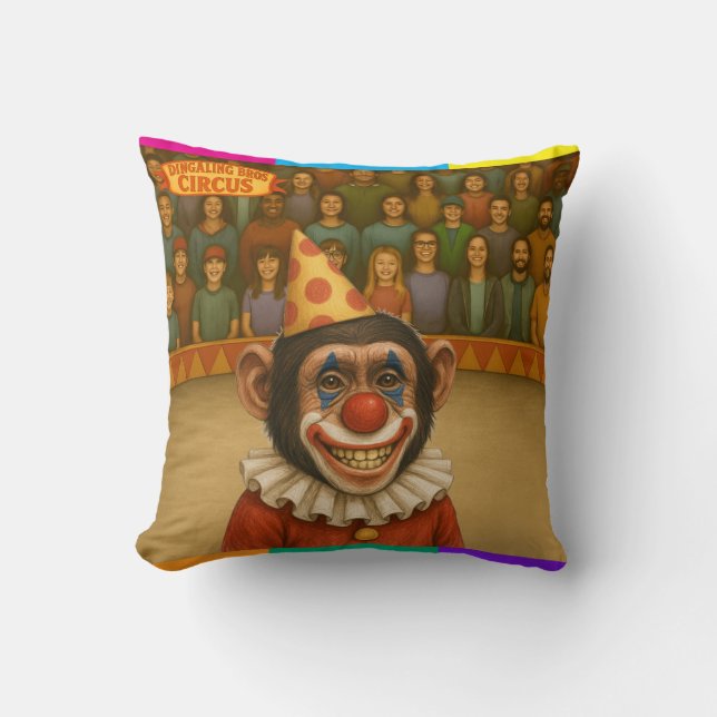 Chester the chimp clown throw pillow (Front)