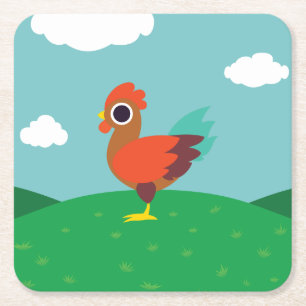 Chester the Rooster Square Paper Coaster