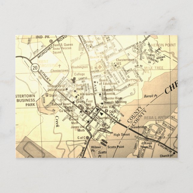Chestertown, MD Vintage Map Postcard (Front)