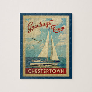 Chestertown Sailboat Vintage Travel Maryland Jigsaw Puzzle