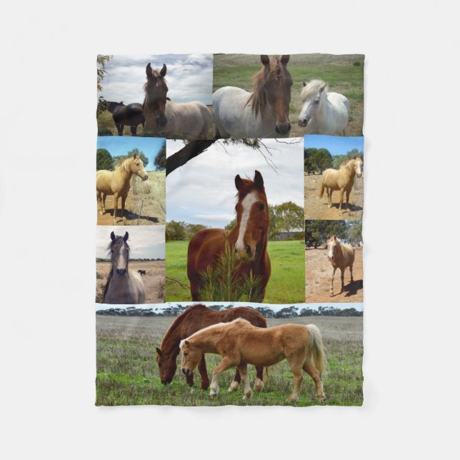 Chestnut And Arab Horses In A Picture Collage, Fleece Blanket (Front)