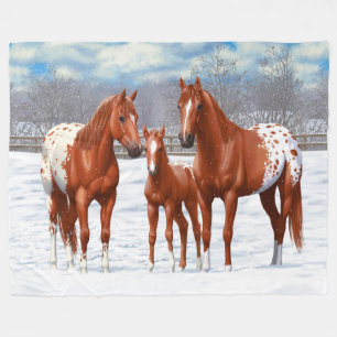 Chestnut Appaloosa Sorrel Quarter Horses in Snow Fleece Blanket