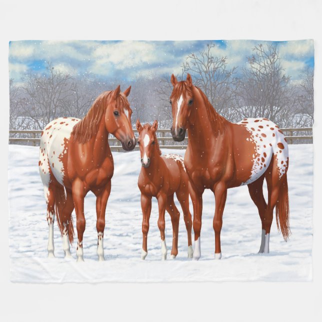 Chestnut Appaloosa Sorrel Quarter Horses in Snow Fleece Blanket (Front (Horizontal))