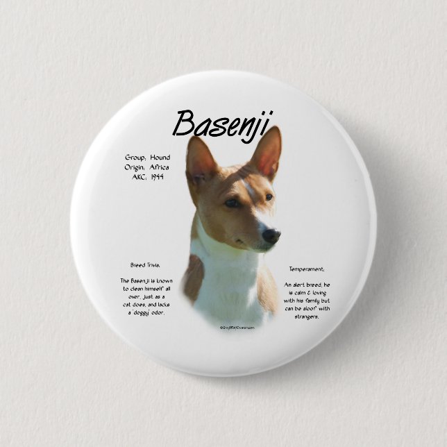 Chestnut Basenji History Design, All about Basenji 2 Inch Round Button (Front)