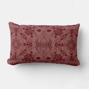 Chestnut Brown and Brick Red Flourishes Lumbar Pillow