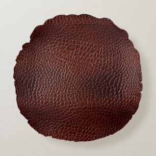 Chestnut Brown Faux Leather Round Pillow