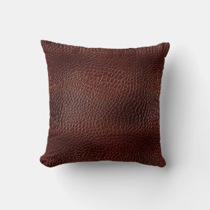 Chestnut Brown Faux Leather Throw Pillow