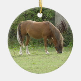 Chestnut Brown Horse Grazing Ornament