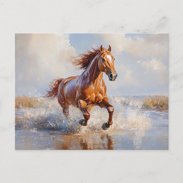 Chestnut Brown Horse Running on the Beach Postcard (Front)