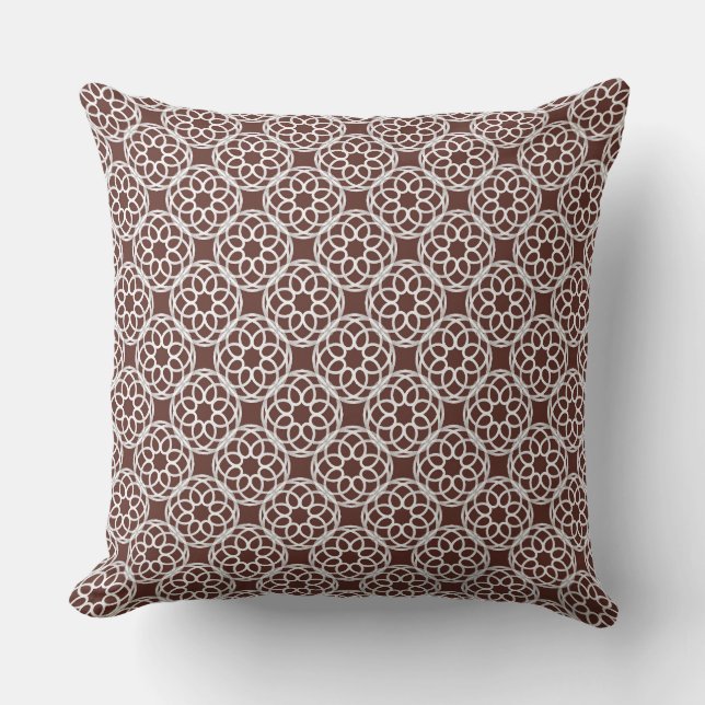 Chestnut Brown White Geometric Seamless Pattern Throw Pillow (Front)