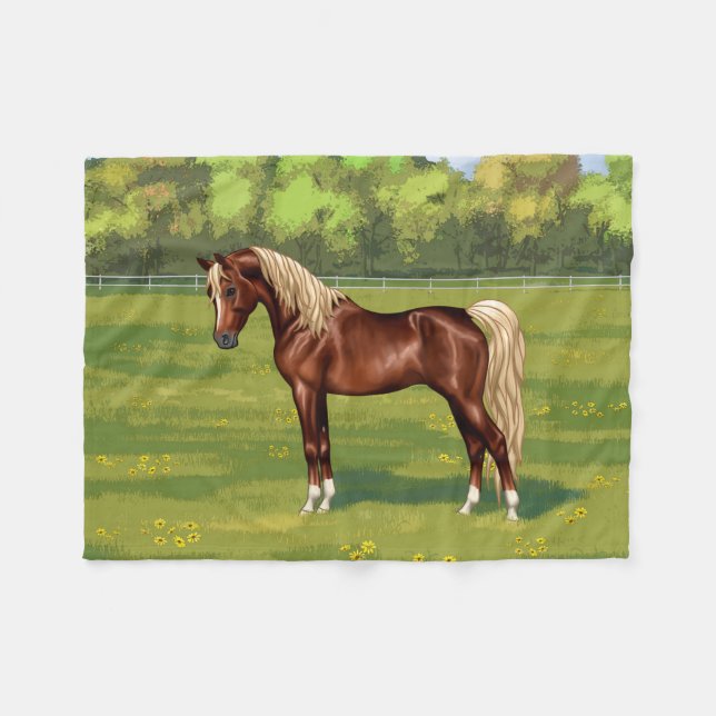 Chestnut Egyptian Arabian Horse Flaxen Mane & Tail Fleece Blanket (Front (Horizontal))