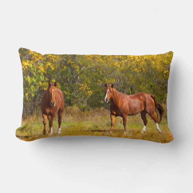 Chestnut Fall Horses Lumbar Pillow (Front)