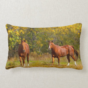 Chestnut Fall Horses Lumbar Pillow