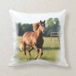 Chestnut Galloping Horse Pillow