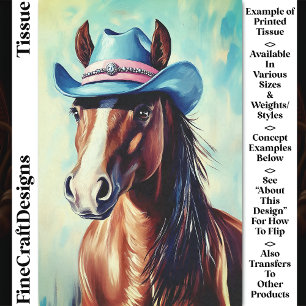 Chestnut Horse, Blue Pink Cowboy Hat CS9 Decoupage Tissue Paper