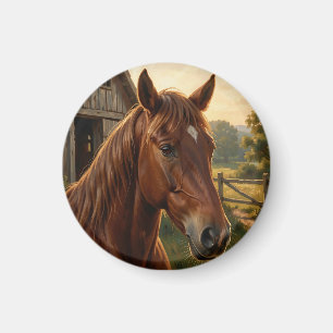 Chestnut Horse Golden Hour Barn Magnet