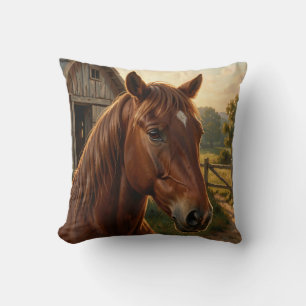 Chestnut Horse Golden Hour Barn Throw Pillow