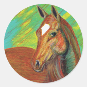 Chestnut Horse Head Art Classic Round Sticker