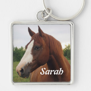 Chestnut Horse with Blaze Personalized Keychain