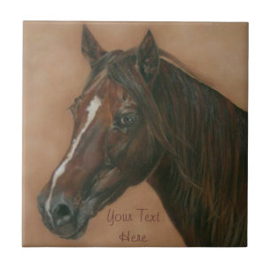 Chestnut mare horse portrait equine art design tile