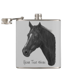 Chestnut mare horse portrait equine art hip flask