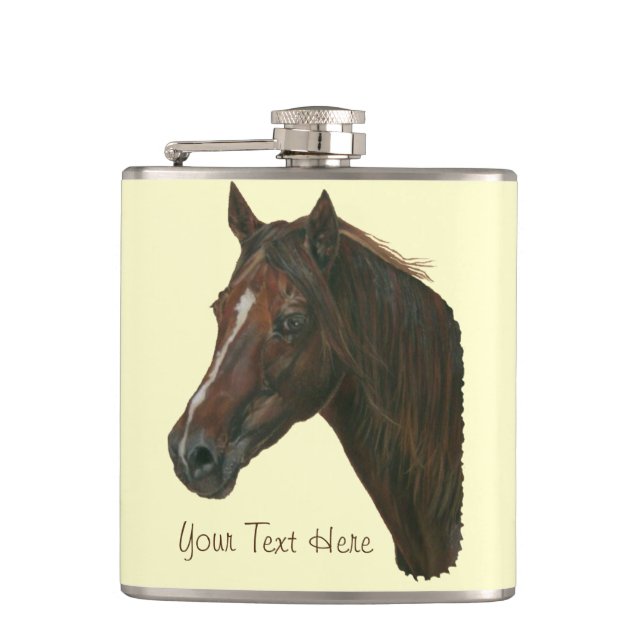 Chestnut mare horse portrait equine art painting hip flask (Front)