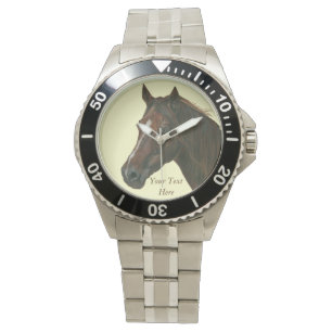 Chestnut mare horse portrait equine art painting watch